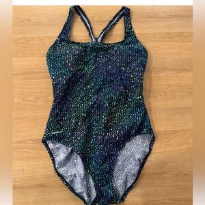 Speedo Womens One Piece Swimsuit Dot Print Blue Green Black Athletic Size 16 Ea